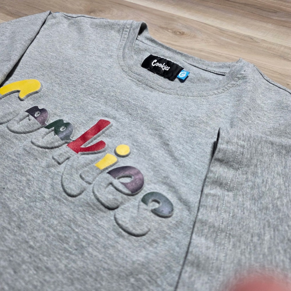 Cookies T-Shirt Mens Medium Gray Multi-Color Puff Print Logo Streetwear Tee